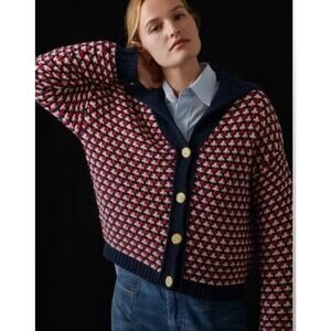 TROVATA Birds of Paradis Sz XS Navy Red Savannah Cardigan Sweater